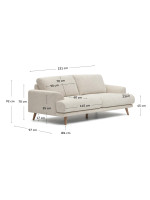 BENGIAMY 3-seater sofa 230 cm with wood feet and cushions with removable stain-resistant fabric covers