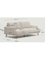 MYGUI 2-seater sofa 210 cm with wood feet and cushions with removable stain-resistant fabric covers