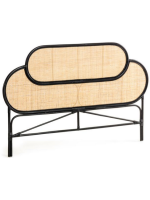 TRAVER testata per letto matrimoniale da 160 cm in rattan naturale e nero design rustico coloniale