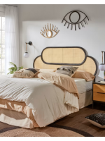 TRAVER testata per letto matrimoniale da 160 cm in rattan naturale e nero design rustico coloniale