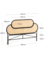 TRAVER testata per letto matrimoniale da 160 cm in rattan naturale e nero design rustico coloniale