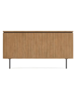 BASCO double bed headboard in solid mango wood with slatted effect