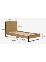 TANA single bed with 90x190 base in oak veneer and black steel legs