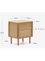 LANIA nightstand 2 drawers in solid natural oak wood design home living