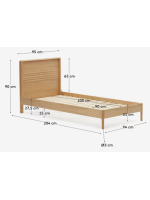 LANIA lit simple avec sommier 90x190 en placage chêne