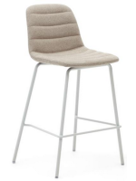 GROG asiento h 65 cm en tejido chenilla beige y patas de metal blanco taburete de diseño