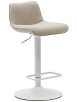 AVERSCI asiento h 64-86 cm en tejido chenilla beige taburete de diseño de pistón de acero blanco mate ajustable en altura