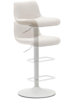 AVERSCI asiento h 64-86 cm en tejido chenilla beige taburete de diseño de pistón de acero blanco mate ajustable en altura