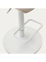 AVERSCI seat h 64-86 cm in beige chenille fabric adjustable height matt white steel piston design stool