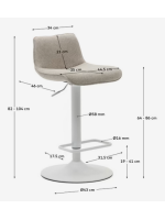 AVERSCI asiento h 64-86 cm en tejido chenilla beige taburete de diseño de pistón de acero blanco mate ajustable en altura