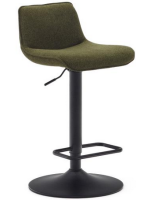 GRUVIER seat h 64-86 cm in dark green chenille fabric adjustable height matt black steel piston design stool