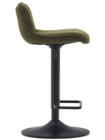 GRUVIER seat h 64-86 cm in dark green chenille fabric adjustable height matt black steel piston design stool