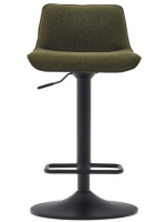 GRUVIER seat h 64-86 cm in dark green chenille fabric adjustable height matt black steel piston design stool