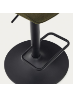 GRUVIER seat h 64-86 cm in dark green chenille fabric adjustable height matt black steel piston design stool