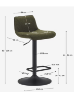 GRUVIER seat h 64-86 cm in dark green chenille fabric adjustable height matt black steel piston design stool