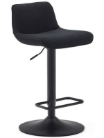 DARCY seat h 64-86 cm in black chenille fabric adjustable height matt black steel piston design stool