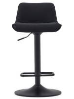 DARCY seat h 64-86 cm in black chenille fabric adjustable height matt black steel piston design stool