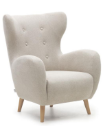 MEMORY fauteuil chenille avec boutons et pieds en bois de hêtre