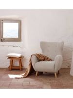 MEMORY chenille armchair with buttons and beech wood legs