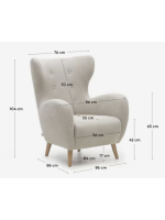 MEMORY chenille armchair with buttons and beech wood legs