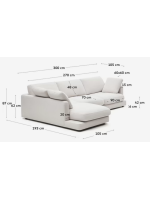 KAMMA 4-seater sofa 300 cm with chaise longue in white chenille