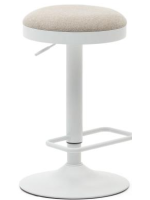 ROMOLO seat h 63-84 cm in beige chenille fabric adjustable height matt white steel piston design stool