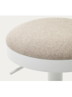 ROMOLO seat h 63-84 cm in beige chenille fabric adjustable height matt white steel piston design stool