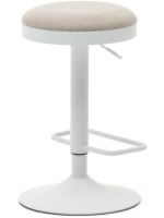 ROMOLO seat h 63-84 cm in beige chenille fabric adjustable height matt white steel piston design stool