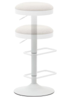 ROMOLO seat h 63-84 cm in beige chenille fabric adjustable height matt white steel piston design stool