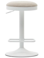 ROMOLO seat h 63-84 cm in beige chenille fabric adjustable height matt white steel piston design stool