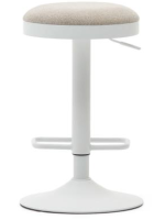 ROMOLO seat h 63-84 cm in beige chenille fabric adjustable height matt white steel piston design stool