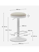 ROMOLO seat h 63-84 cm in beige chenille fabric adjustable height matt white steel piston design stool