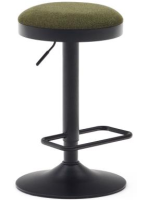 AMANAR seat h 63-84 cm in dark green chenille fabric adjustable height matt black steel piston design stool