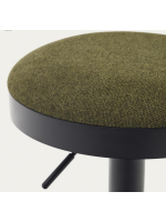 AMANAR seat h 63-84 cm in dark green chenille fabric adjustable height matt black steel piston design stool