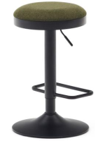 AMANAR seat h 63-84 cm in dark green chenille fabric adjustable height matt black steel piston design stool