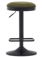 AMANAR seat h 63-84 cm in dark green chenille fabric adjustable height matt black steel piston design stool