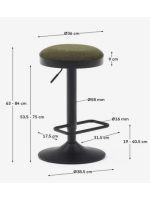 AMANAR seat h 63-84 cm in dark green chenille fabric adjustable height matt black steel piston design stool