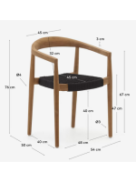 BROCK chaise avec accoudoirs en bois de teck massif et corde pour l'extérieur