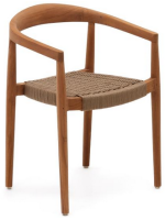 CLOERY chair with armrests in solid teak wood and rope for outdoor use