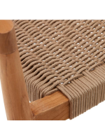 CLOERY chair with armrests in solid teak wood and rope for outdoor use