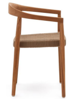 CLOERY silla con reposabrazos de madera maciza de teca y cuerda para exterior