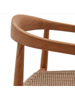 CLOERY chair with armrests in solid teak wood and rope for outdoor use