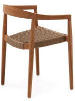 CLOERY chair with armrests in solid teak wood and rope for outdoor use