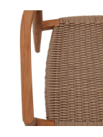 CLOERY chair with armrests in solid teak wood and rope for outdoor use