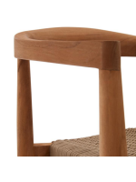 CLOERY silla con reposabrazos de madera maciza de teca y cuerda para exterior