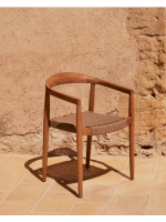 CLOERY chair with armrests in solid teak wood and rope for outdoor use