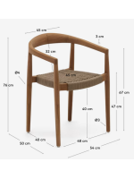 CLOERY chair with armrests in solid teak wood and rope for outdoor use