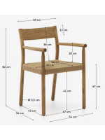 ALBORG chair with armrests in solid oak and rope seat