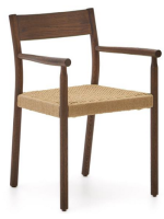 HELKE chair with armrests in solid oak walnut finish and seat in rope