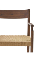 HELKE chair with armrests in solid oak walnut finish and seat in rope